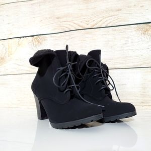 NWOT White Mt. Black Lace Up Heeled Booties Boots 9.5